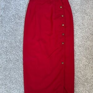 Stunning Handmade Red High-Waisted Skirt with Side Button Detail 🍎